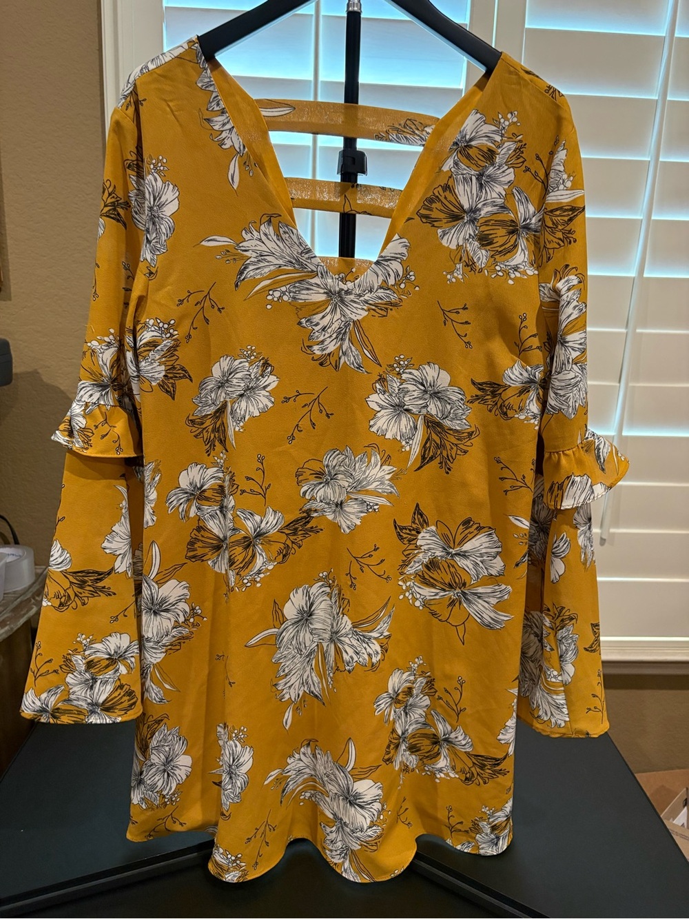 Love Riche Mustard Yellow Floral Long-Sleeve Dress